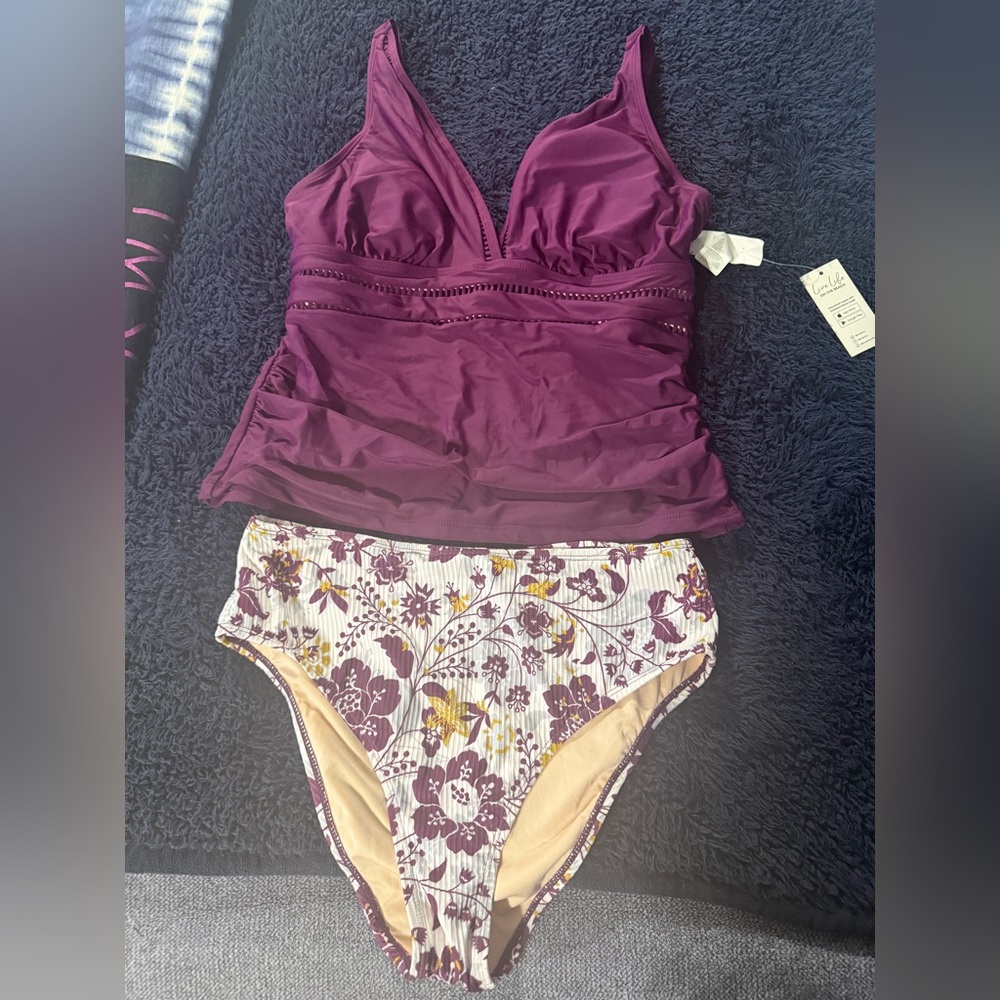 Elegant Purple Floral Women's Takini Set
